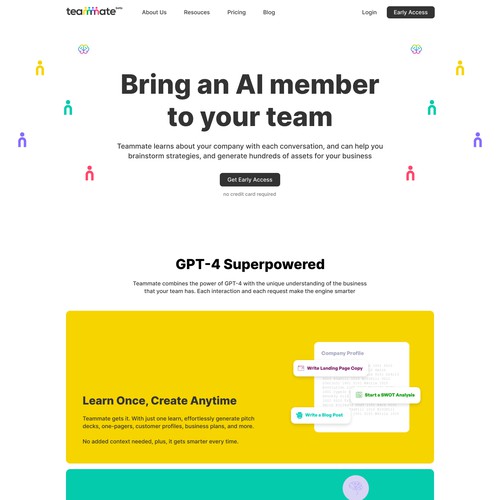 Teammate landing page