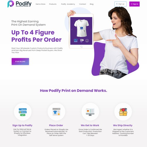 Shopify App Corporate Page Redesign (Printful + Printify Competitor)