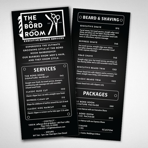 Menu Card for Barbershop