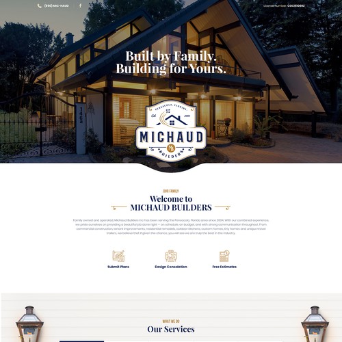 High quality and classy homepage design for a custom construction company, Michaud Builders Inc.