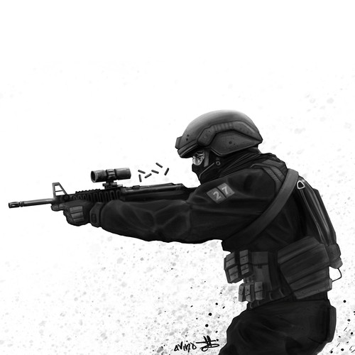 Character design of a soldier shooting