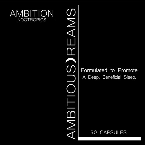 Label that exemplifies prestige, elegance, and minimalism for Ambition Nootropics newest product.