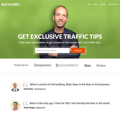 Create a high-quality homepage and about page for Backlinko