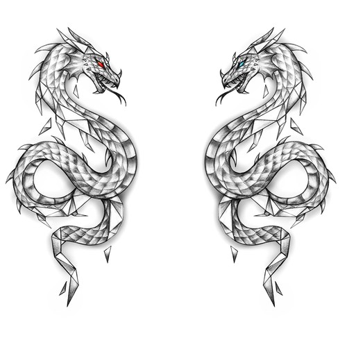 Geometric / Realistic Dragon Tattoo Design 