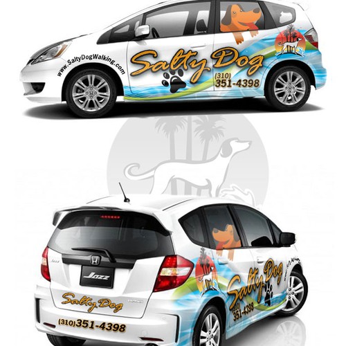 LA Dog Walking Car Wrap for 2011 Honda Fit S.