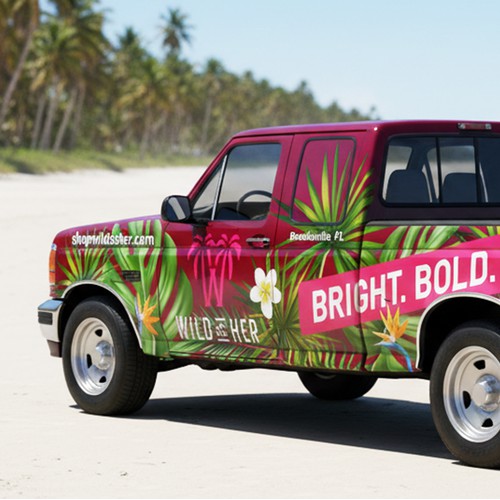bright, bold, wild car wrap for woman's boutique