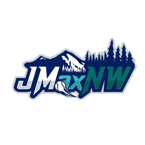 JMaxNW - with a baseball in the lower case a and evergreen trees around the NW to reflect the beauty of the pacific northwest.