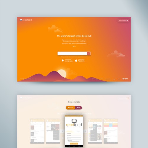 Beautiful Landing Page for Readfeed App