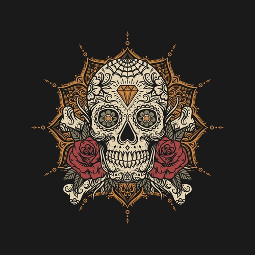 Sugar Skull with mandala Jacket design