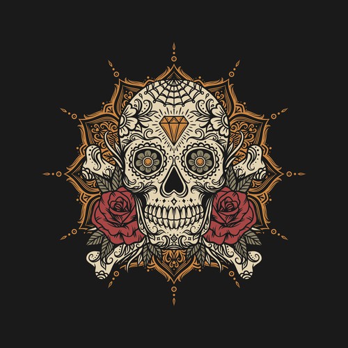 Sugar Skull with mandala Jacket design