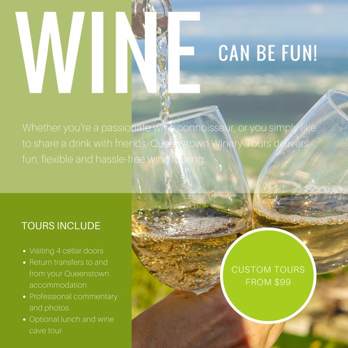 Flyer to Promote Winery Tours in Beautiful Queenstown, New Zealand