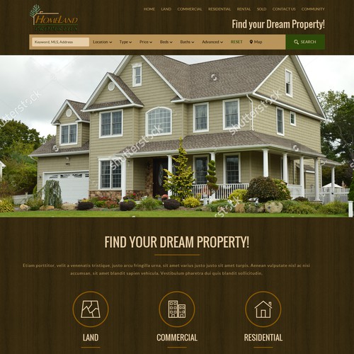 Clean, rustic page for a local real estate company