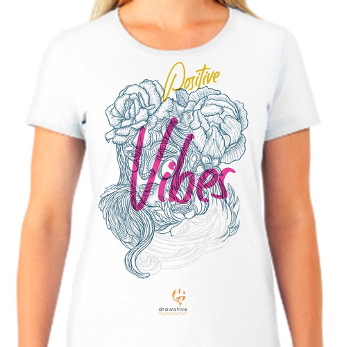 Vintage T-shirt design for positive vibes of women.