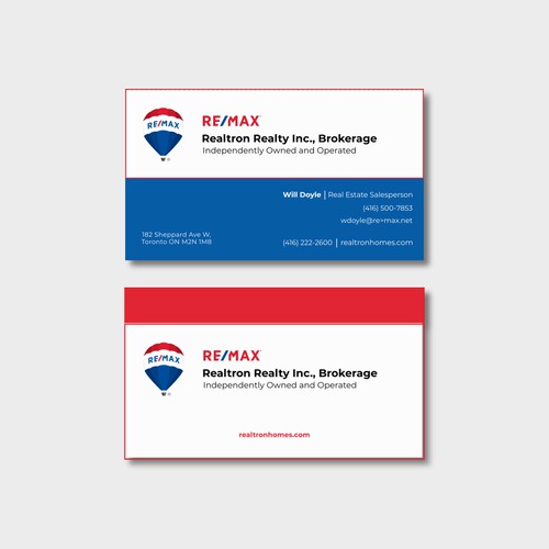 Cleand business card design for RE/MAX Realtron Realty Inc. Brokerage