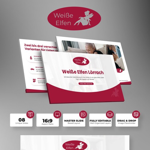 PowerPoint-Template für „Weiße Elfen“ – Ästhetisch & Professionell mit vorgegebenem Logo