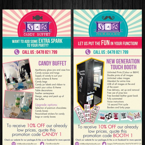 Create an eye catching flyer for S&B Photobooths and Candy Buffets