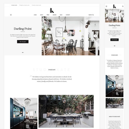 Clean, premium, chic website for upmarket interior designer