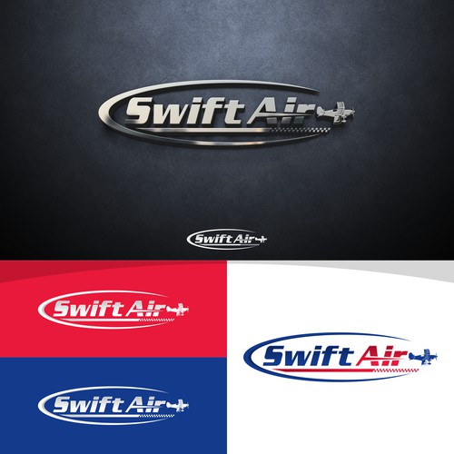 A modern and professional airline logo design featuring the text “Swift Air” in a bold, sleek, and slightly italic sans-serif font, which conveys speed and movement.