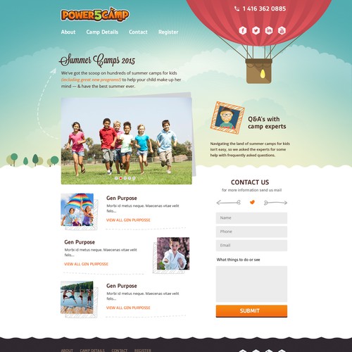 Power 5 Summer Day Camp website design