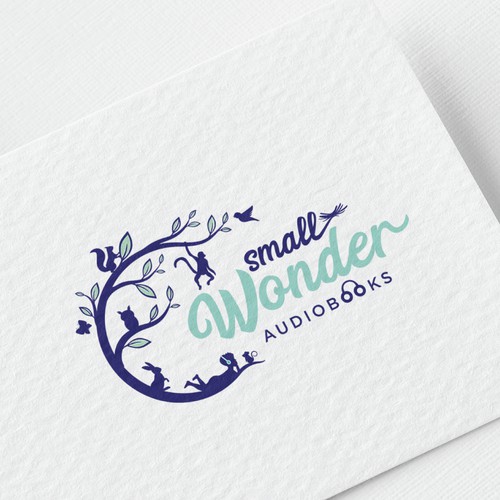 Smart and whimsical logo for small wonder audiobooks for kids!