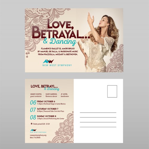 Love, Betrayal...and Dancing! Postcard Flyer