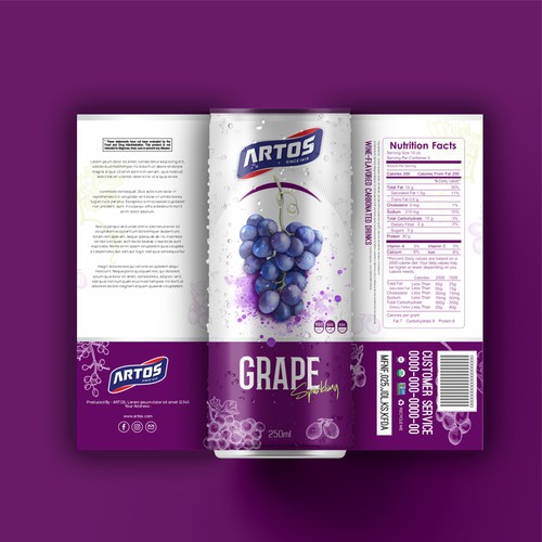 Design a packaging label for Artos Grape flavoured beverage in a Can