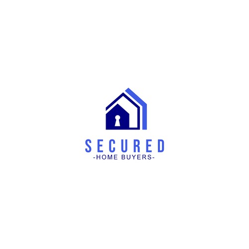 Blue logo of house with keyhole