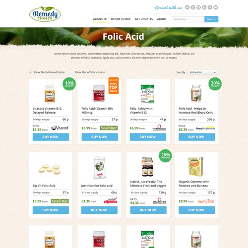 Products listing page design for Remedy