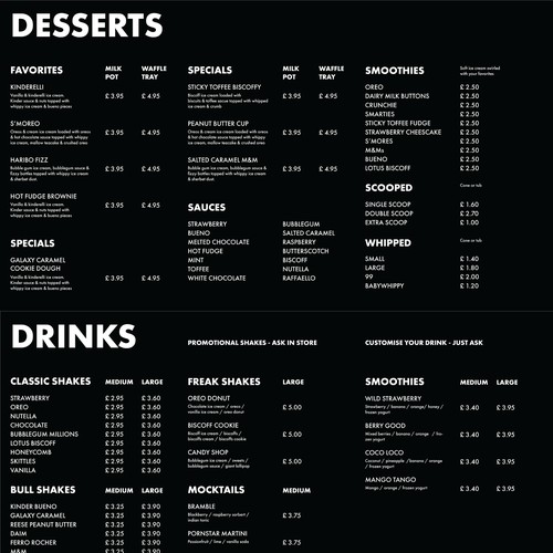 Premium Dessert Bar Menu Design