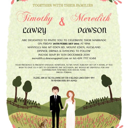 Wedding invitation design -modern ,folk ,naive illustration style