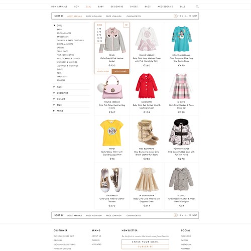 Online store specific category page.