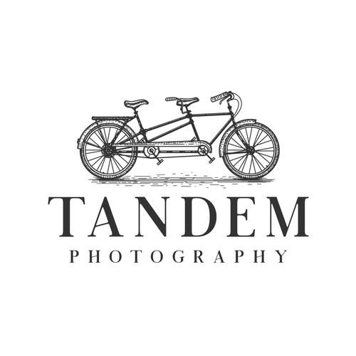 Design a hand-drawn tandem bike logo for a wedding photography studio