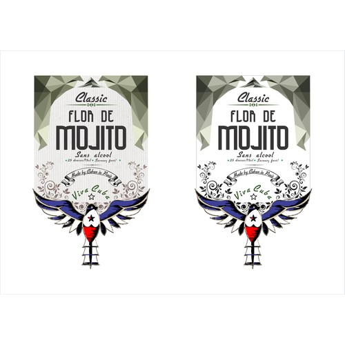 Create a bottle label for a trendy authentic natural syrup used to prepare Mojitos!