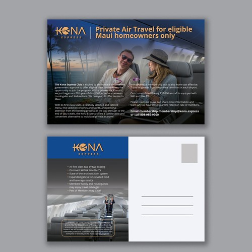 Design Postcard for VIP Private Airplane service to Hawaii