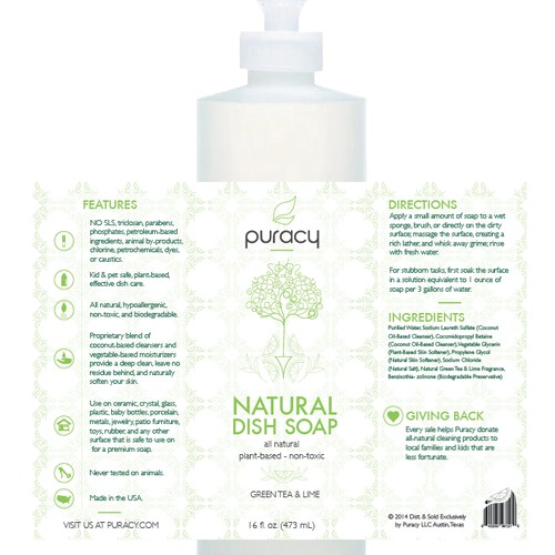 Create a product label design for an eco-chic soap and cleaning product company