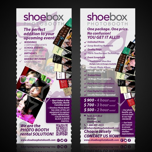 postcard or flyer for Shoebox Photo Booth, Inc