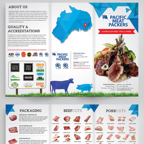 Trifold Brochure for Beef, Pork & Veal Processing business in Australia