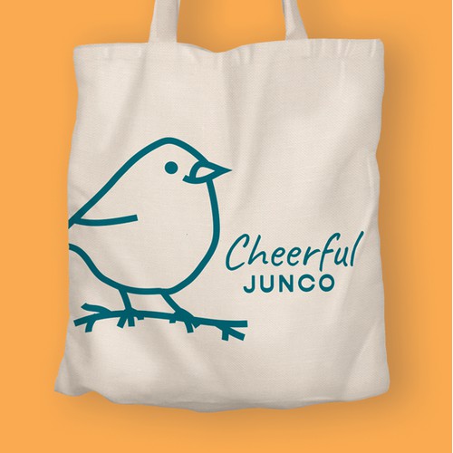 A cheerful dark-eyed junco as an artist's logo evoking refinement, innocence, and joy