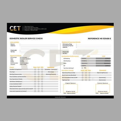 CET Service Check List Certificate