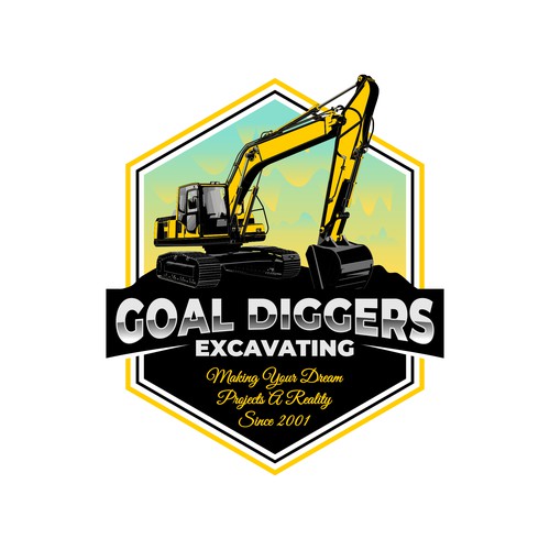 Realistic illustration of excavator for Goal Diggers Excavating logo