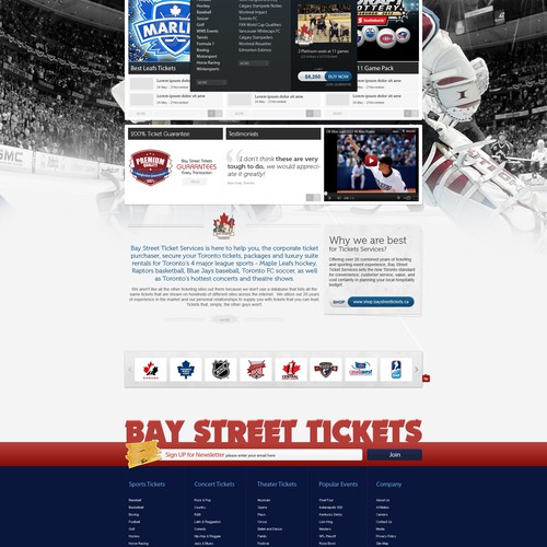 Sleek & Stylish (2pg) website mockups for HOT Tickets to TOP Events