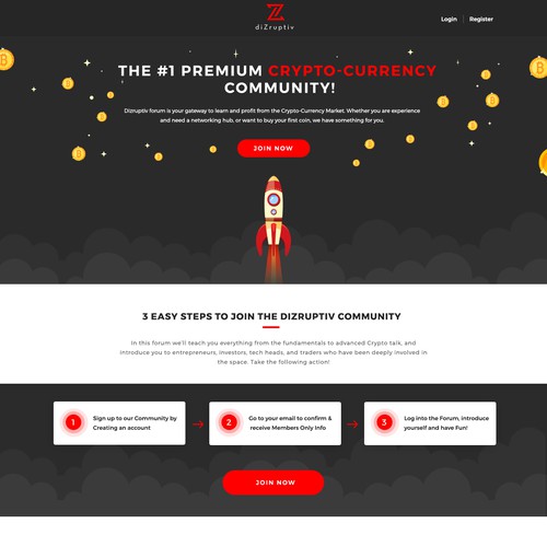 Designing Landing page about bitcoin forum