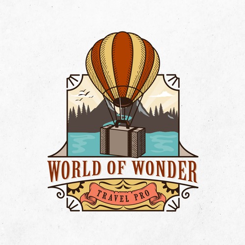 World of Wonder Travel Pro with hotair balloon or antique luggage logo