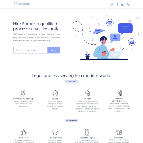 clean look of landing page