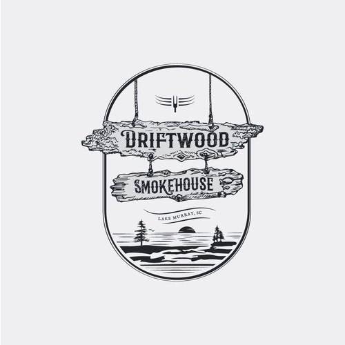 A logo for a lakefront bbq Resturant