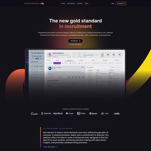 Recruitment platform landing page