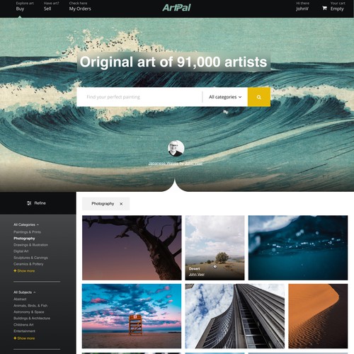 Fresh new web design for online art gallery