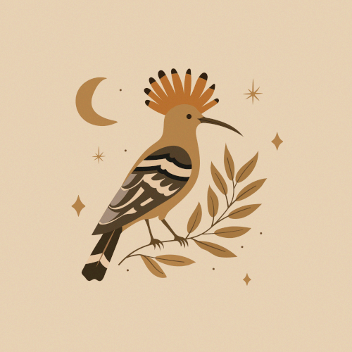 Sacred Hoopoe Bird Among Moon and Stars