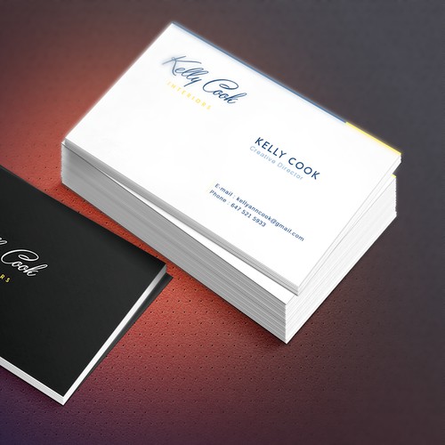 An elegant clean classic business card for a high end decorating firmKelly Cook Interiors