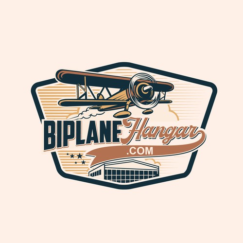 Vintage logo biplane aircraft hanger